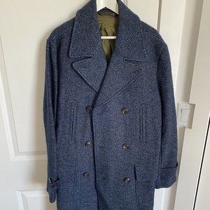 Todd Snyder Navy Herringbone DOUBLE BREASTED OFFICER TOPCOAT Size Medium